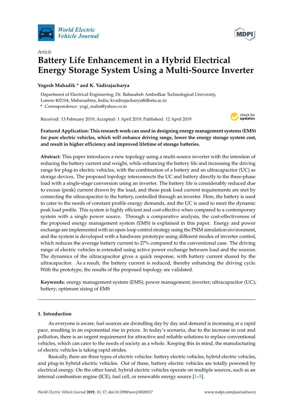 Battery Life Enhancement in a Hybrid Electrical Energy Storage System Using a Multi-Source Inverter