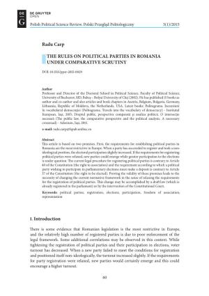 Radu Carp the RULES on POLITICAL PARTIES in ROMANIA