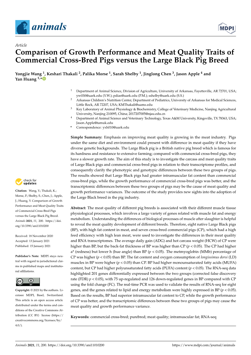 Comparison of Growth Performance and Meat Quality Traits of Commercial Cross-Bred Pigs Versus the Large Black Pig Breed
