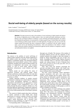 Social Well-Being of Elderly People (Based on the Survey Results)