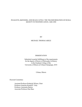 Peasants, Skinners, and Dead Cattle: the Transformation of Rural Society in Western Japan, 1600-1890