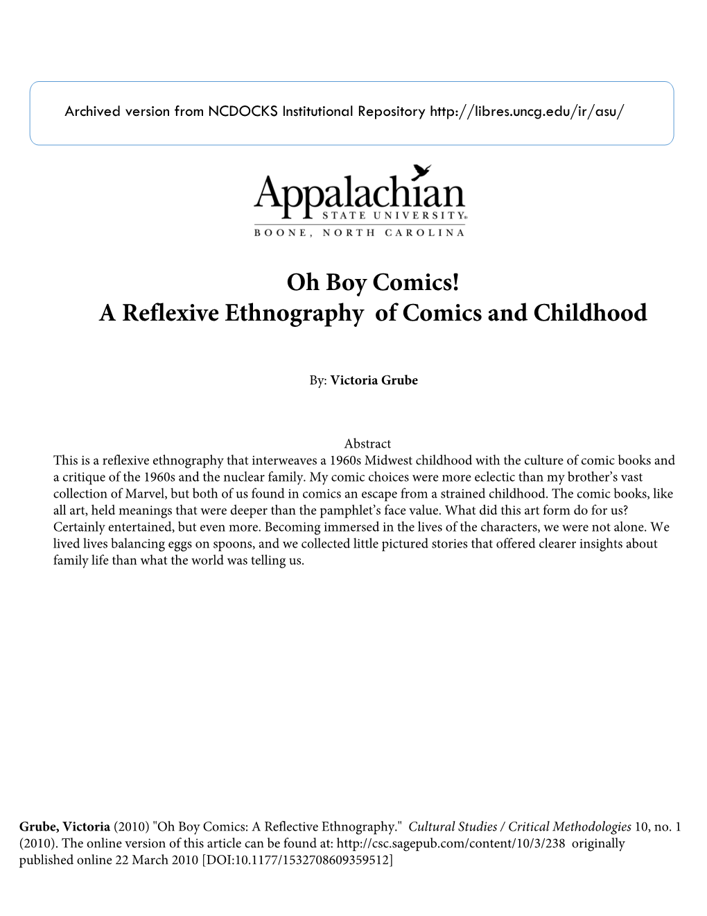 Oh Boy Comics! a Reflexive Ethnography of Comics and Childhood