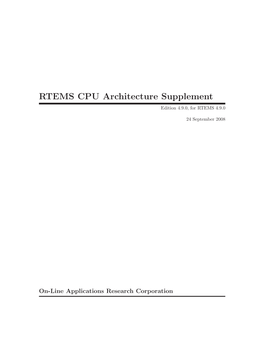 RTEMS CPU Architecture Supplement Edition 4.9.0, for RTEMS 4.9.0