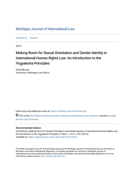 Making Room for Sexual Orientation and Gender Identity in International Human Rights Law: an Introduction to the Yogyakarta Principles