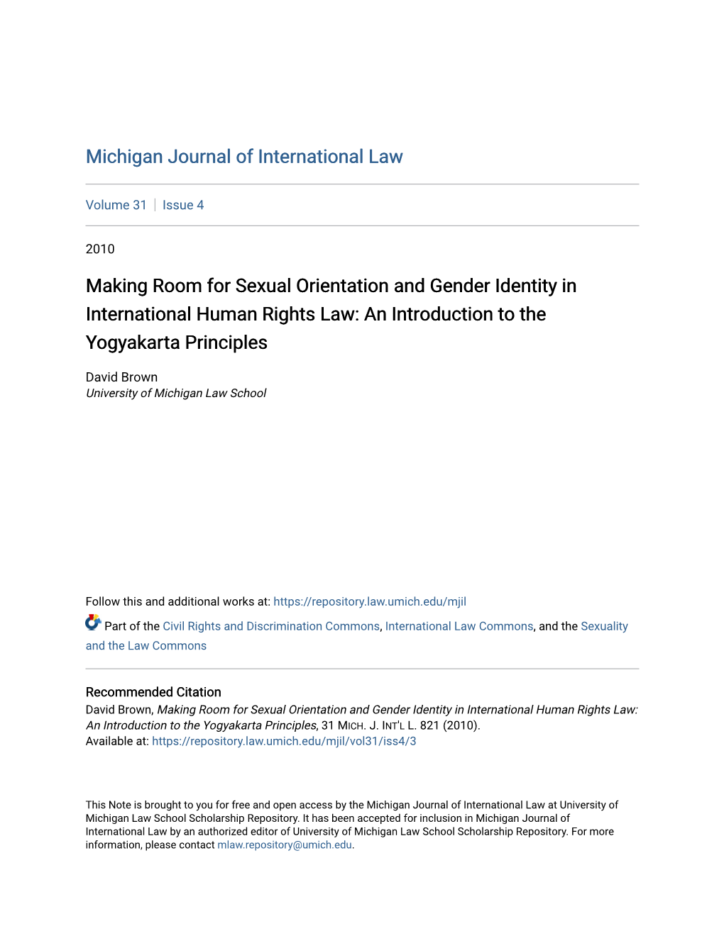 Making Room For Sexual Orientation And Gender Identity In International Human Rights Law An