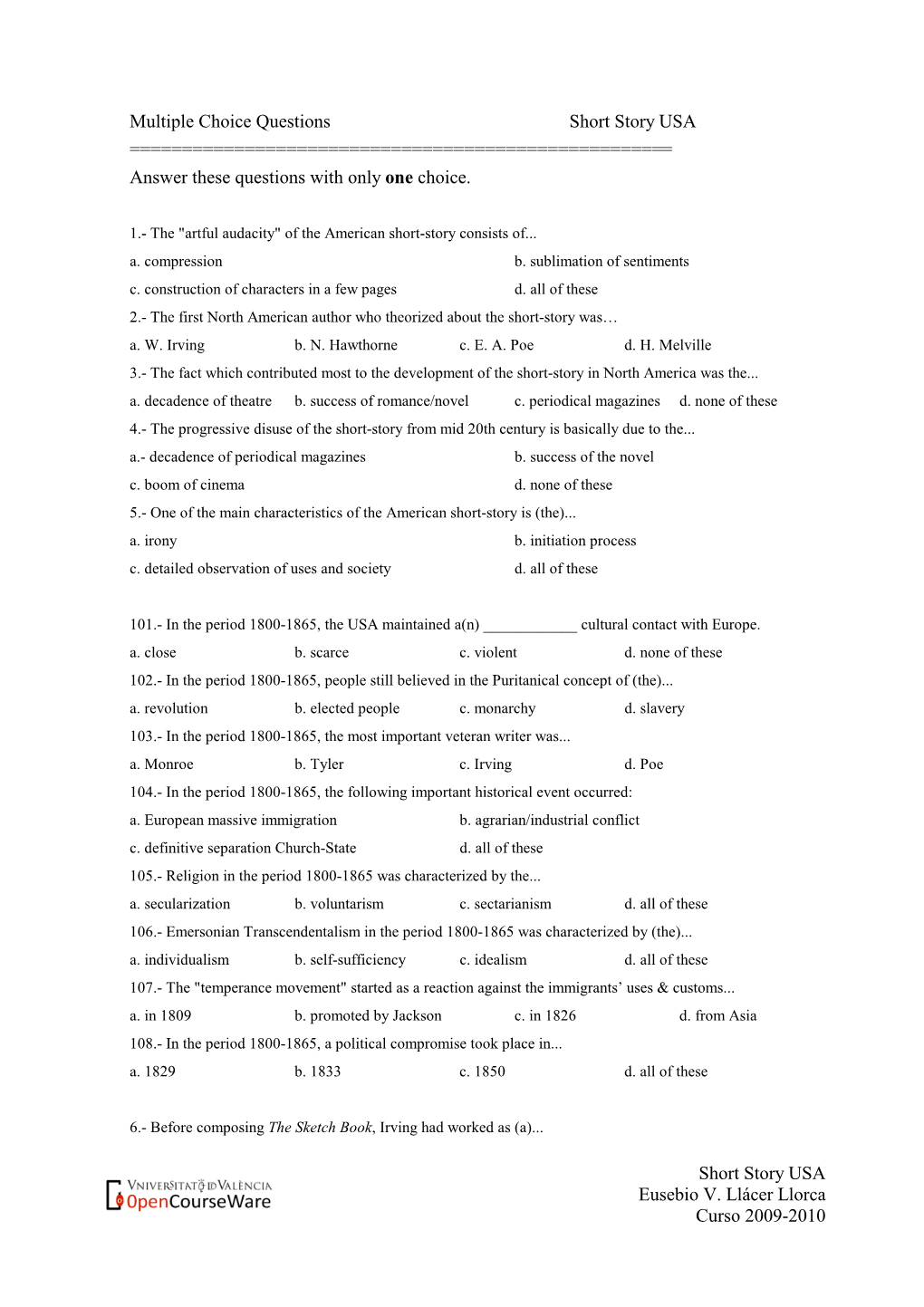 Multiple Choice Shortstoryusa