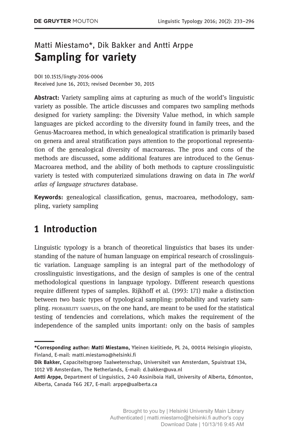 Linguistic Typology 2016; 20(2): 233–296