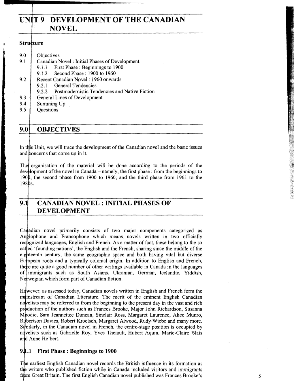 T 9 Development of the Canadian Novel I
