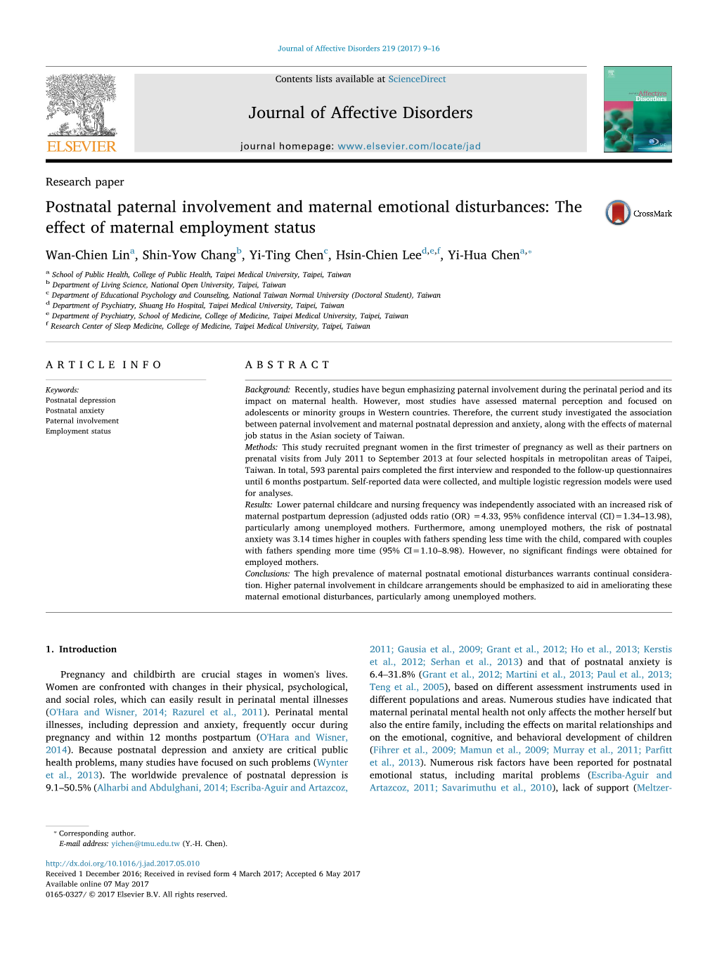 Postnatal Paternal Involvement and Maternal Emotional Disturbances: the Effect of Maternal Employment Status