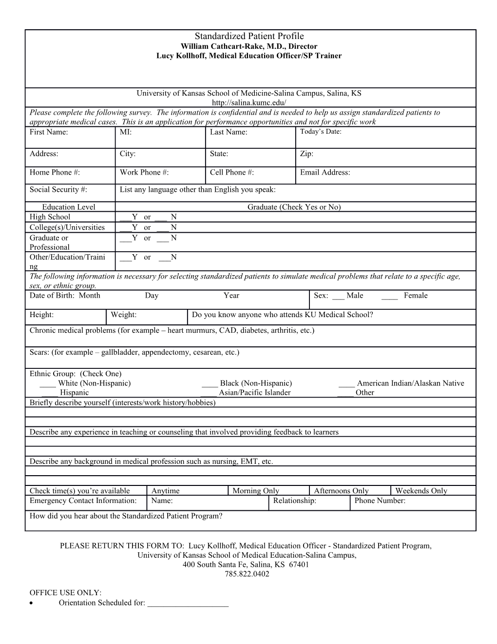 Standardized Patient Profile