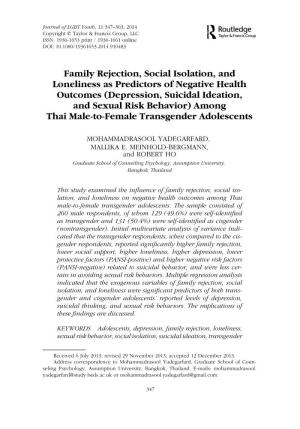 Family Rejection, Social Isolation, and Loneliness As