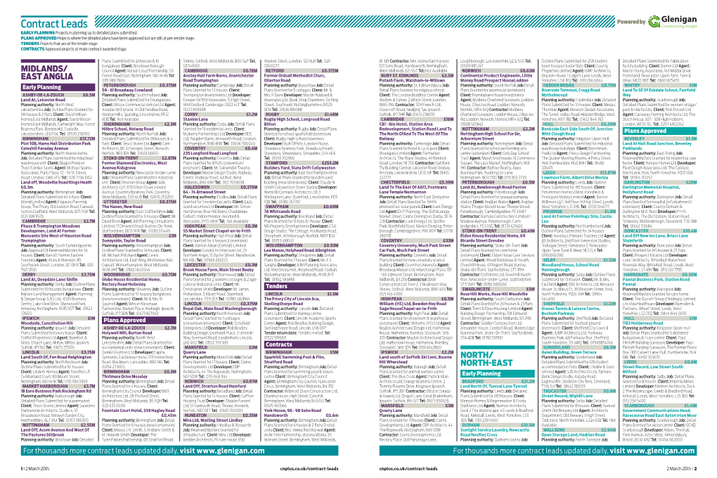 Contract Leads Powered by EARLY PLANNING Projects in Planning up to Detailed Plans Submitted