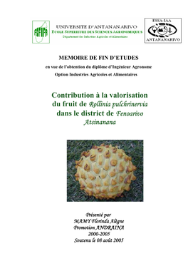 Chapitre I Caractéristiques Du Fruit De Rollinia Pulchrinervia