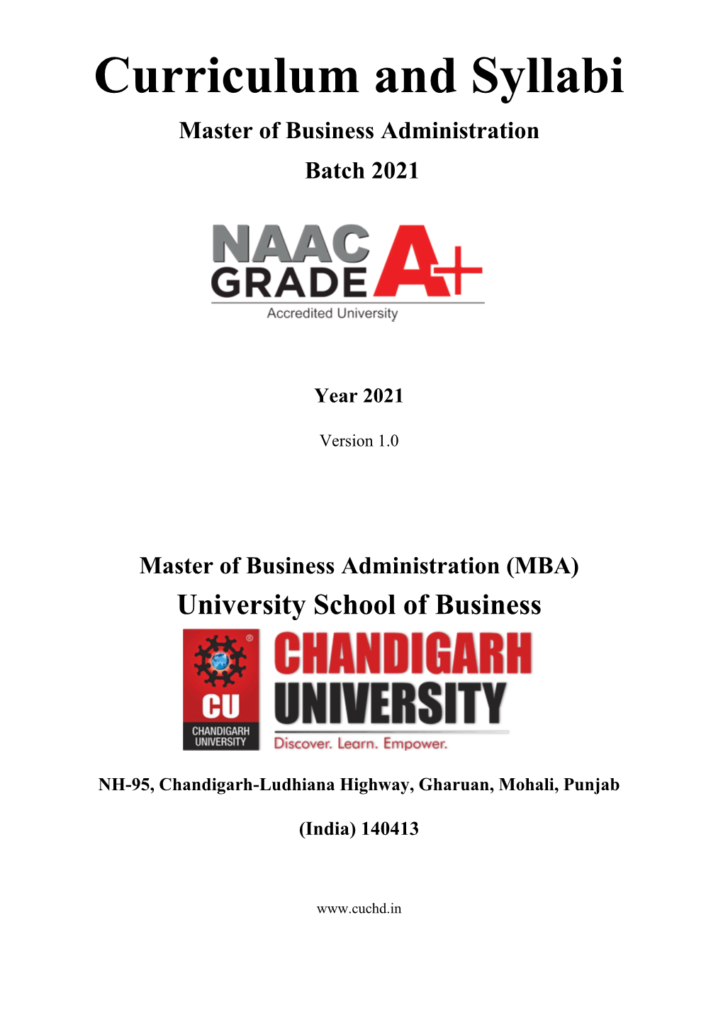 Curriculum and Syllabi Master of Business Administration Batch 2021