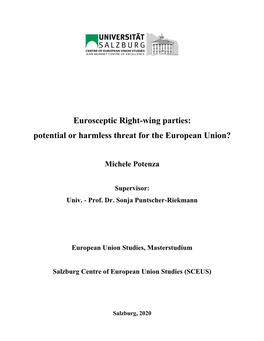 Eurosceptic Right-Wing Parties: Potential Or Harmless Threat for the European Union?