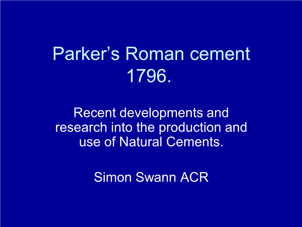 Parker's Roman Cement 1796