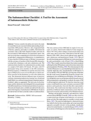 The Sadomasochism Checklist : a Tool for the Assessment of Sadomasochistic Behavior