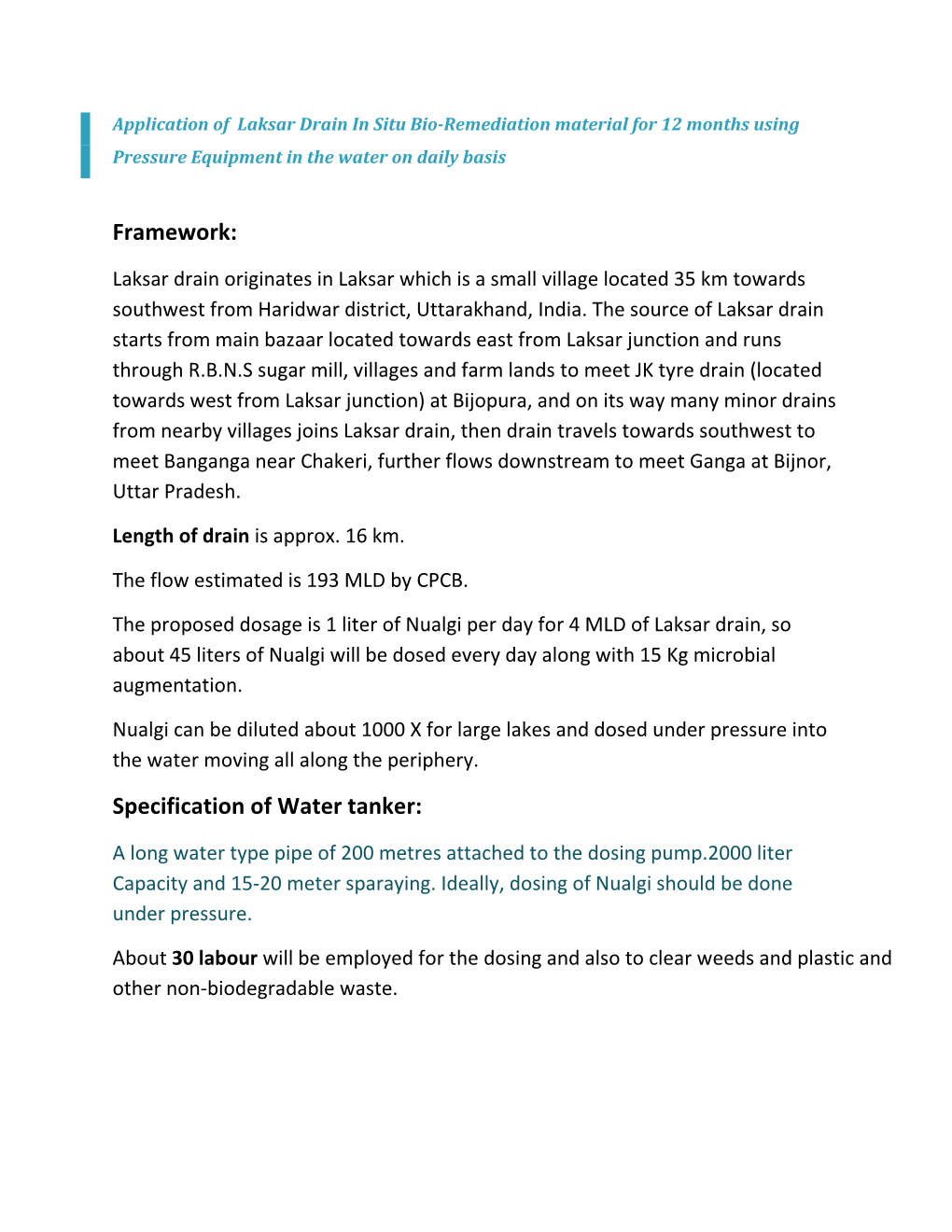 Laksar Drain Dosing Specification