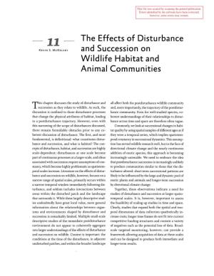 The Effects of Disturbance and Succession on Wildlife Habitat And