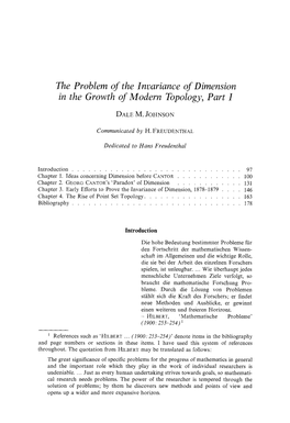 The Problem of the Invariance of Dimension in the Growth of Modern Topology, Part I