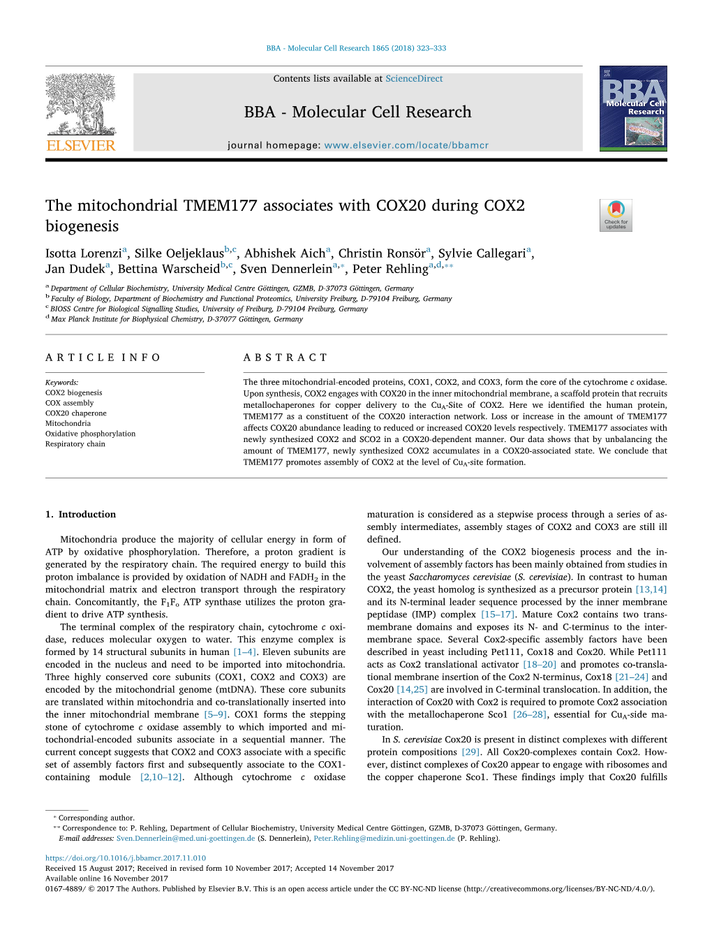 BBA - Molecular Cell Research 1865 (2018) 323–333