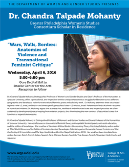 Dr. Chandra Talpade Mohanty Greater Philadelphia Women’S Studies Consortium Scholar in Residence