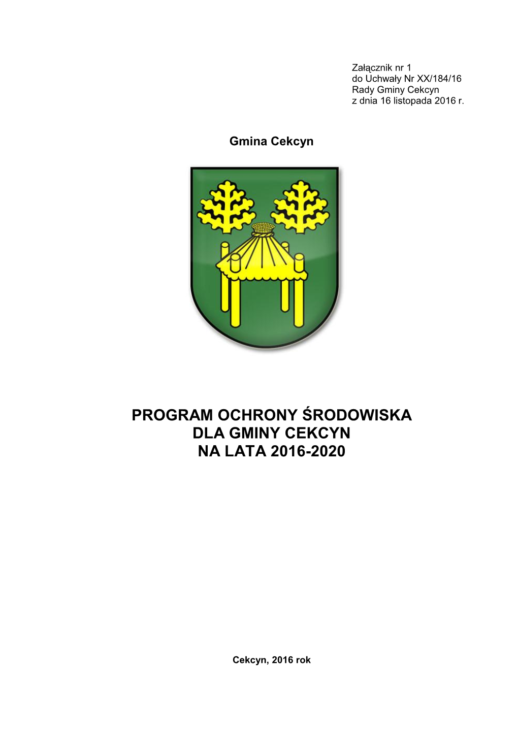 Program Ochrony Środowiska Dla Gminy Cekcyn Na Lata 2016-2020