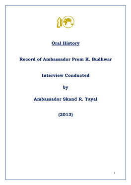 Oral History Record of Ambassador