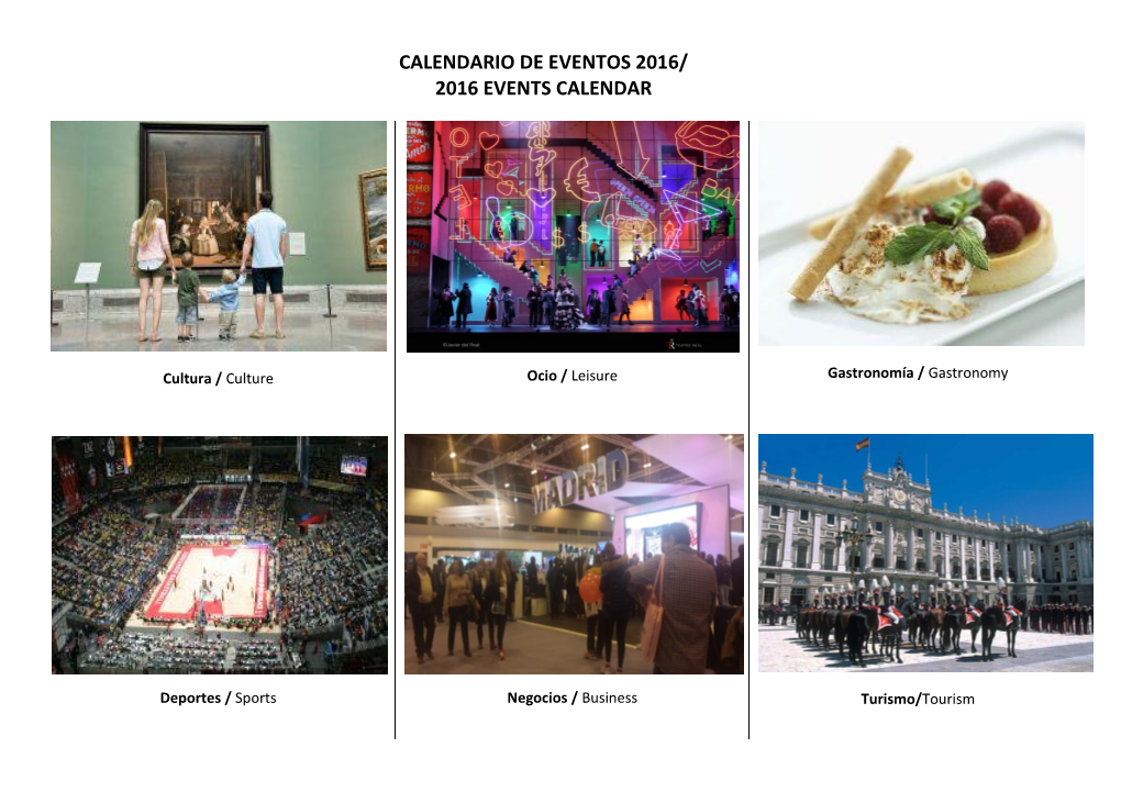 Calendario De Eventos 2016/ 2016 Events Calendar