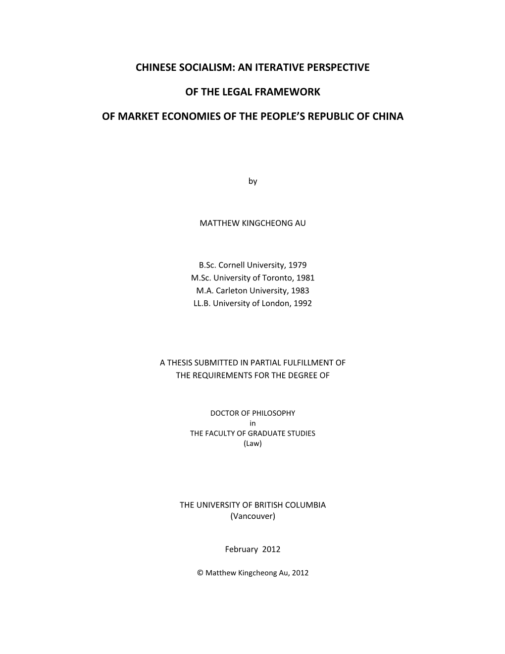 Chinese Socialism: an Iterative Perspective of the Legal Framework