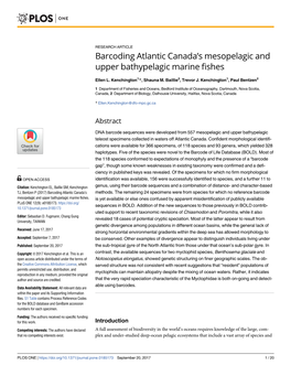 Barcoding Atlantic Canada's Mesopelagic and Upper Bathypelagic Marine Fishes