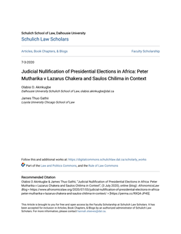 Judicial Nullification of Presidential Elections in Africa: Peter Mutharika V Lazarus Chakera and Saulos Chilima in Context