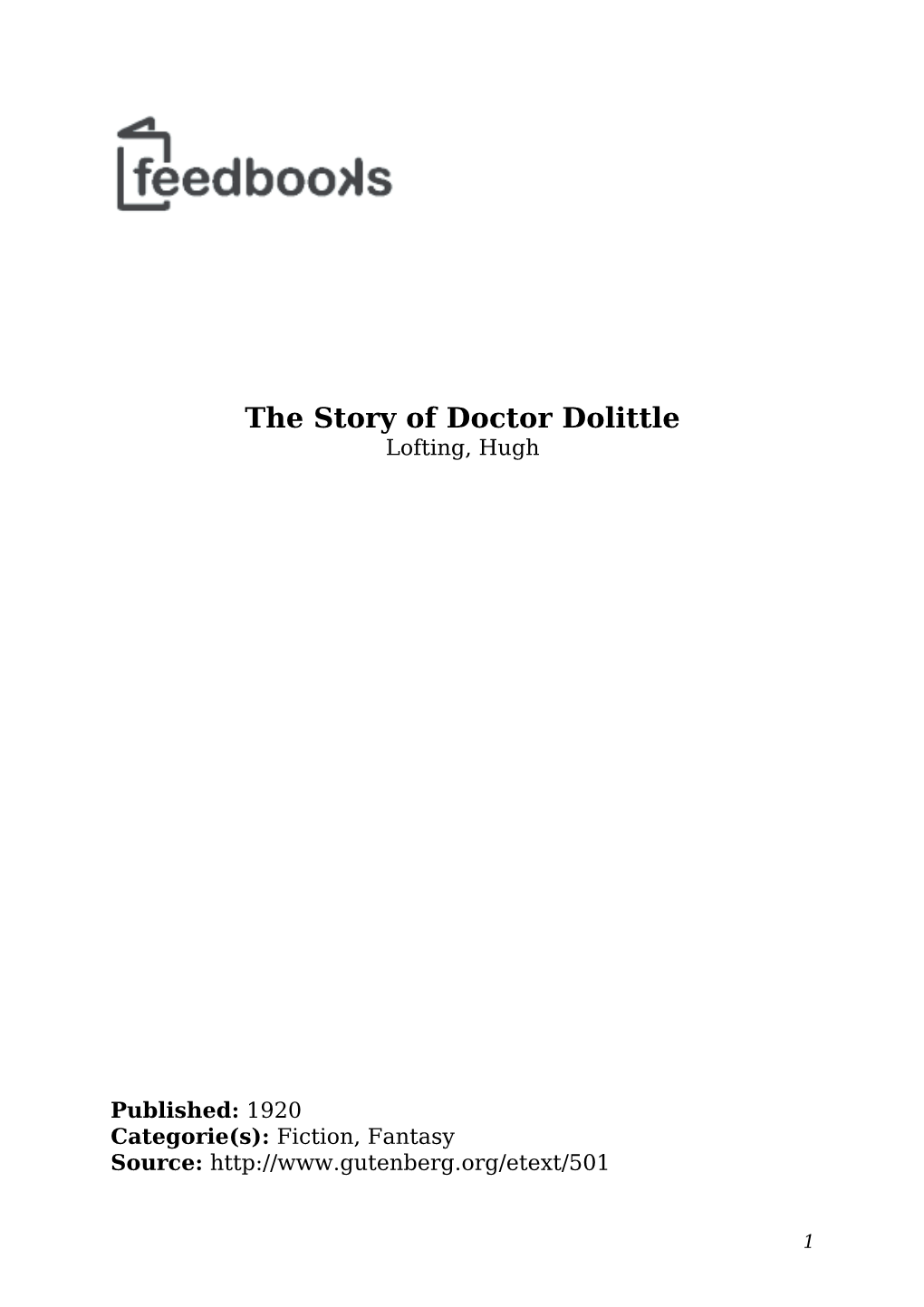 The Story of Doctor Dolittle Lofting, Hugh