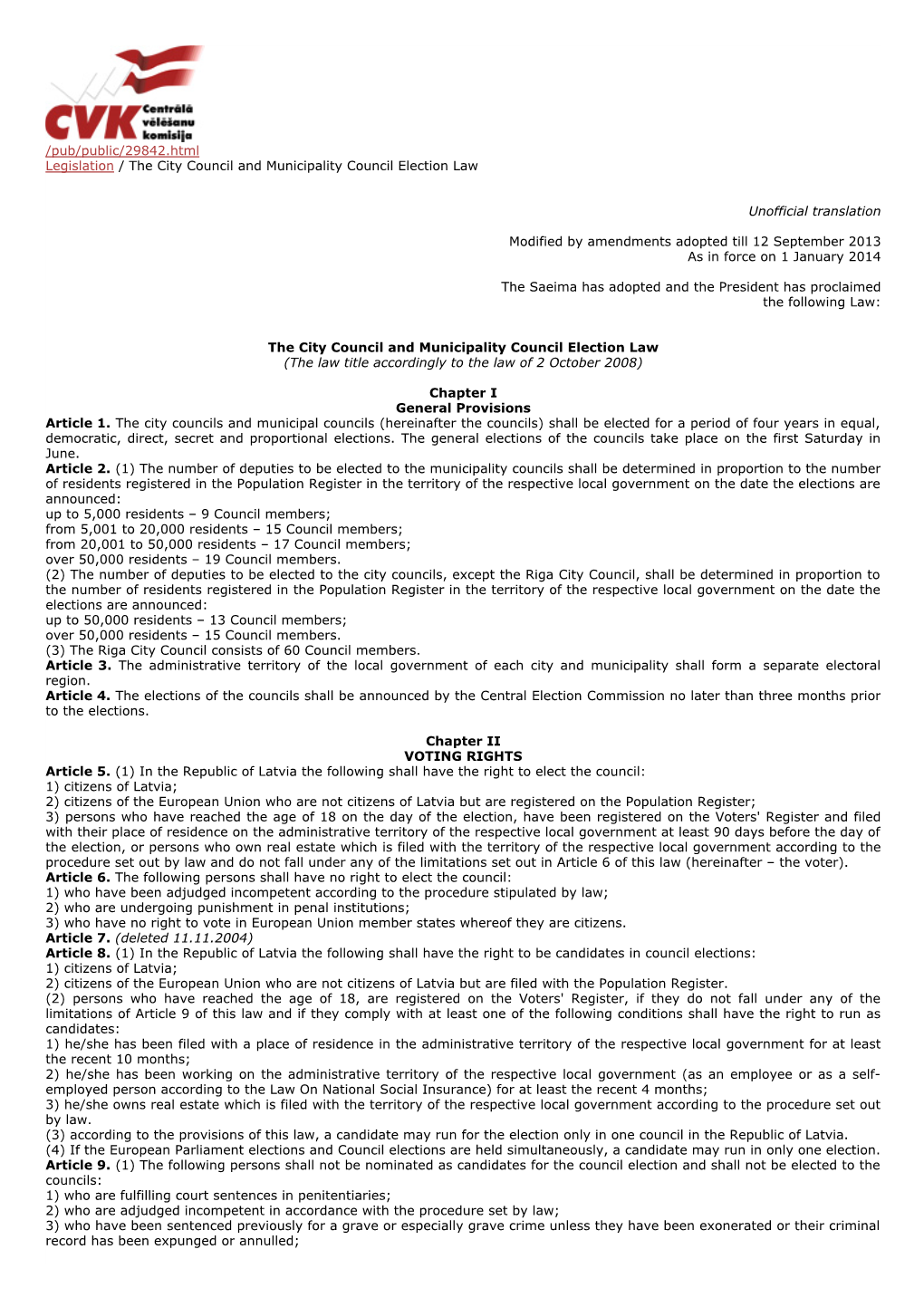 The City Council and Municipality Council Election Law