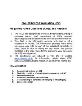 Civil Services Examination (Cse)