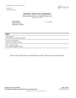 Exhibitor Thank You by Exhibitor Kleberg-Kenedy Co Jr Livestock Show Assn Monday, April 6, 2020