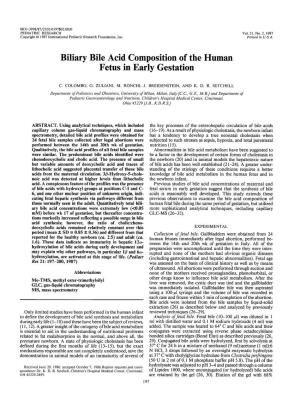 Biliary Bile Acid Composition of the Human Fetus in Early Gestation