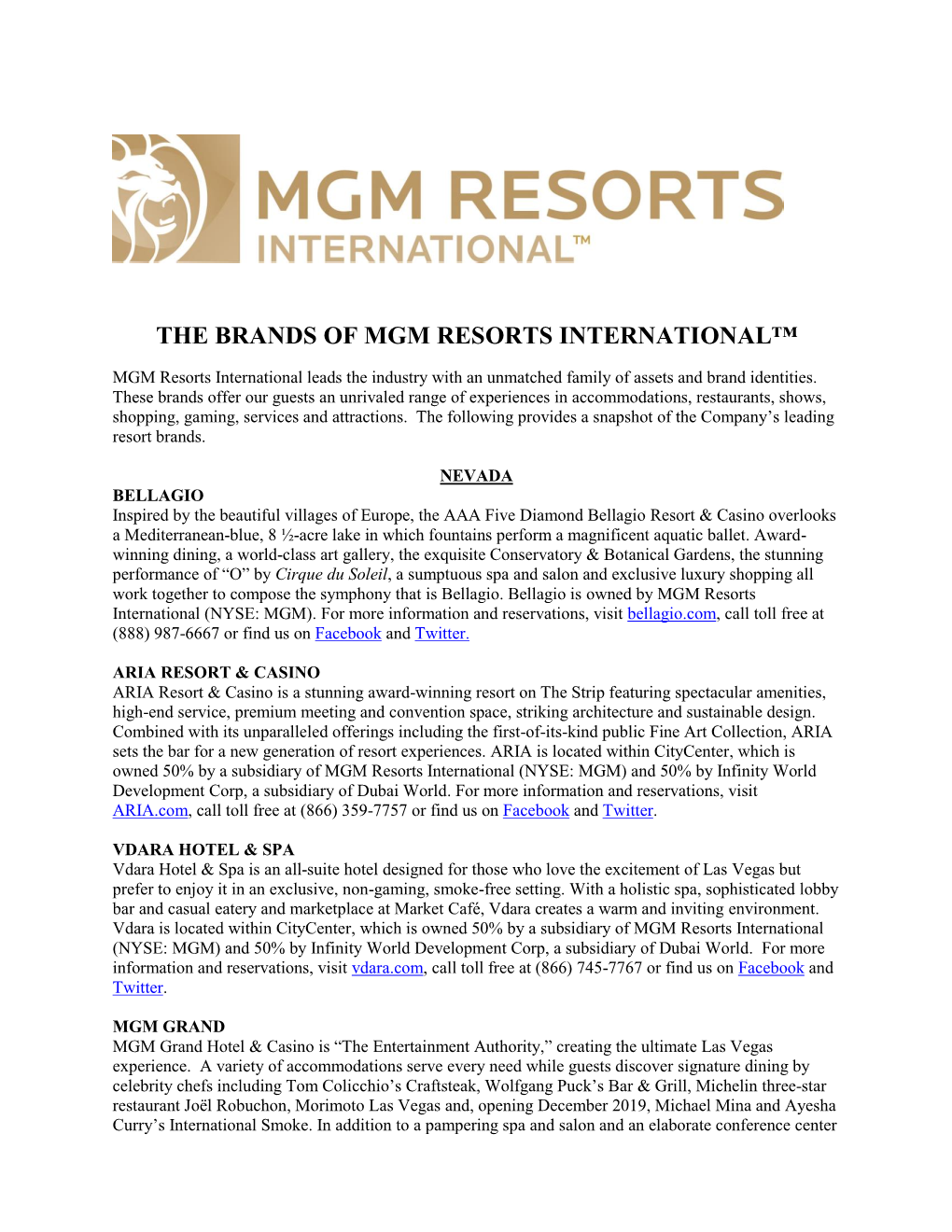 The Brands of Mgm Resorts International™