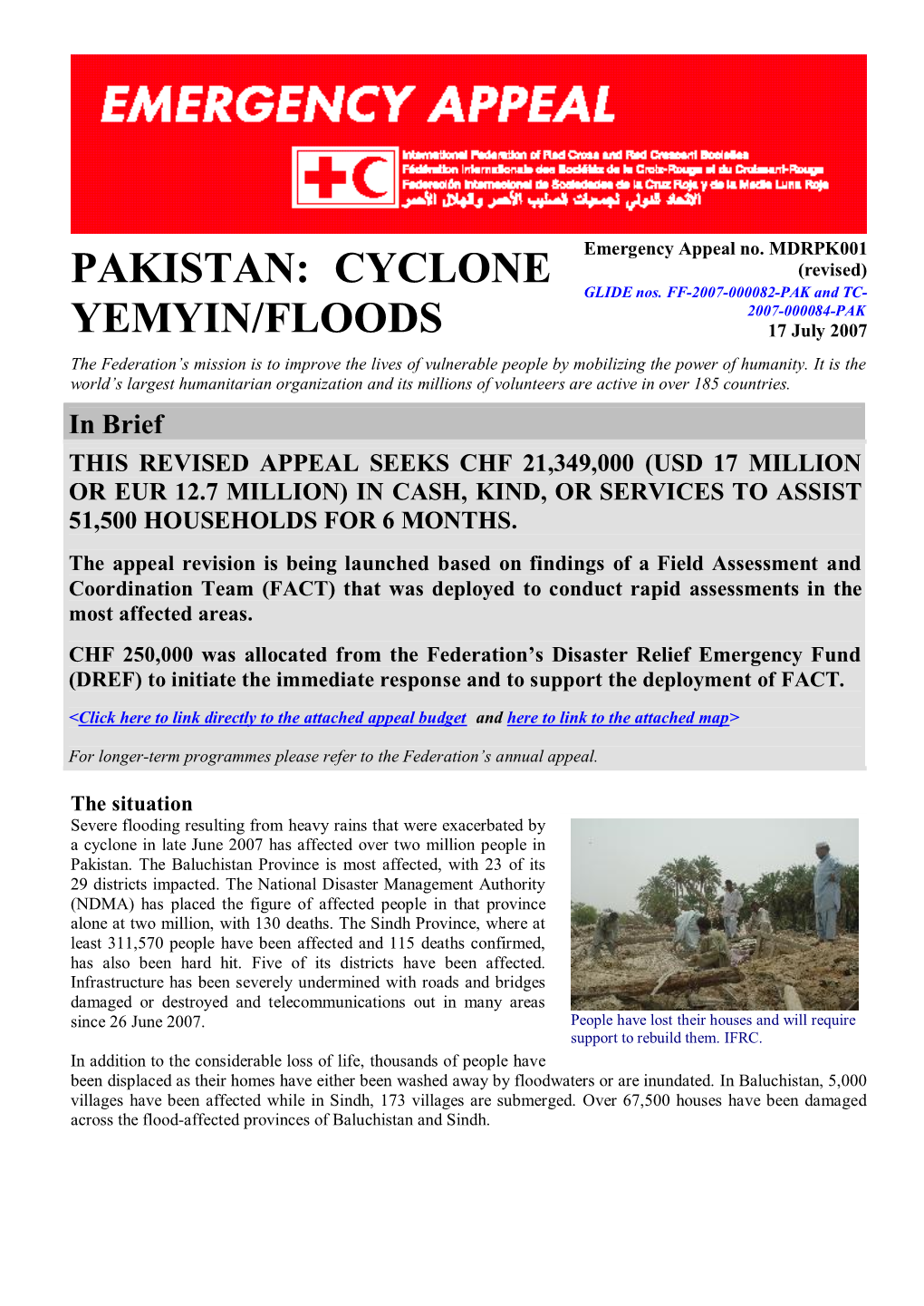 Pakistan: Cyclone Yemyin/Floods