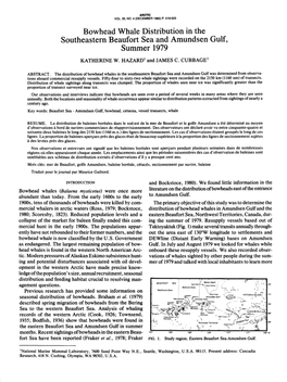 Bowhead Whale Distribution in the Southeastern Beaufort Sea and Amundsen Gulf, Summer 1979