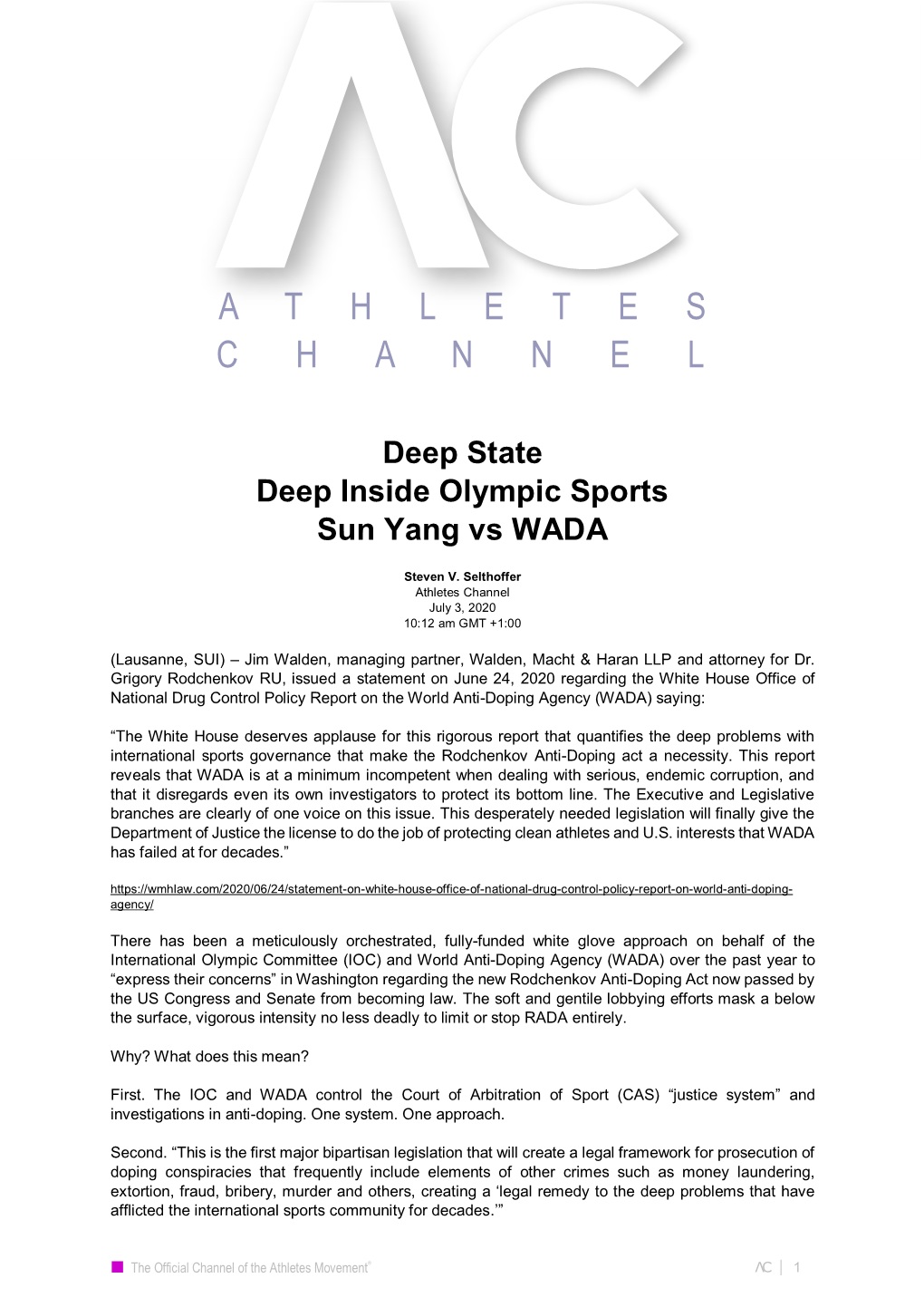 Deep State Deep Inside Olympic Sports Sun Yang Vs WADA