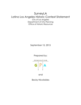 Latino Los Angeles Historic Context Statement City of Los Angeles Department of City Planning Office of Historic Resources