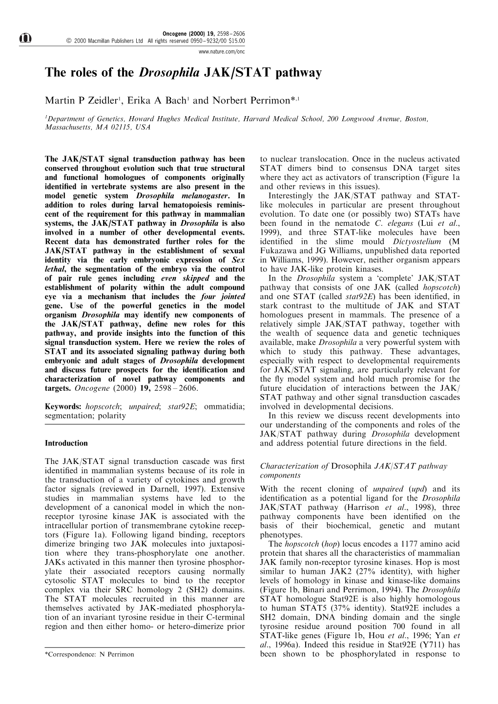 The Roles of the Drosophila JAK/STAT Pathway