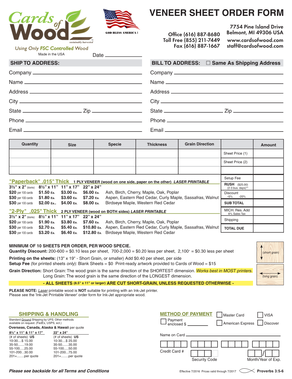 Veneer Sheet Order Form