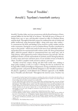 Arnold J. Toynbee's Twentieth Century