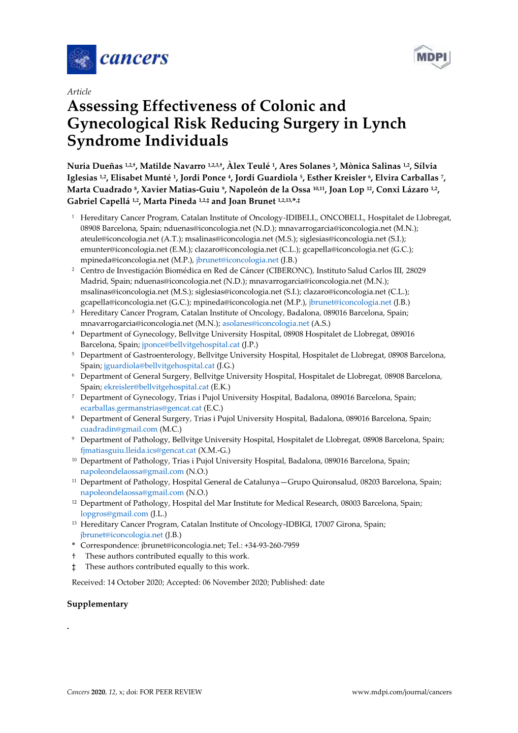 Assessing Effectiveness of Colonic and Gynecological Risk Reducing Surgery in Lynch Syndrome Individuals