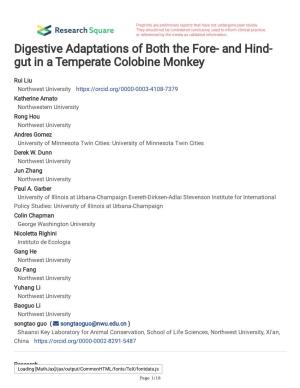 Digestive Adaptations of Both the Fore- and Hind- Gut in a Temperate Colobine Monkey