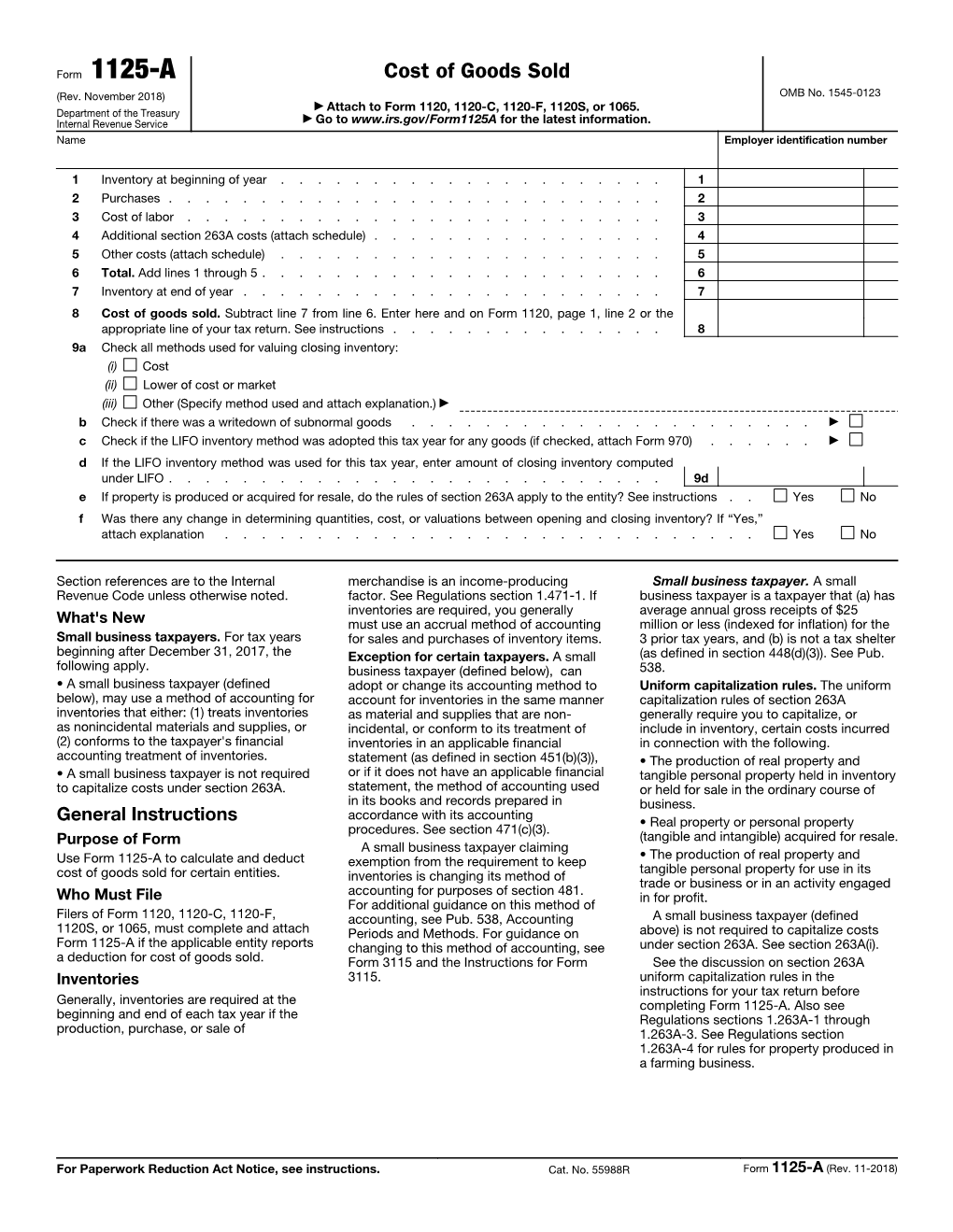 Form 1125-A Cost of Goods Sold (Rev - DocsLib