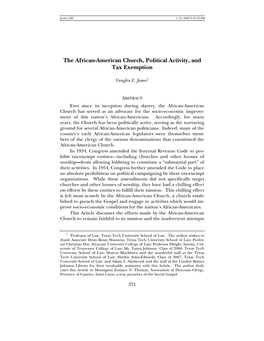 The African-American Church, Political Activity, and Tax Exemption