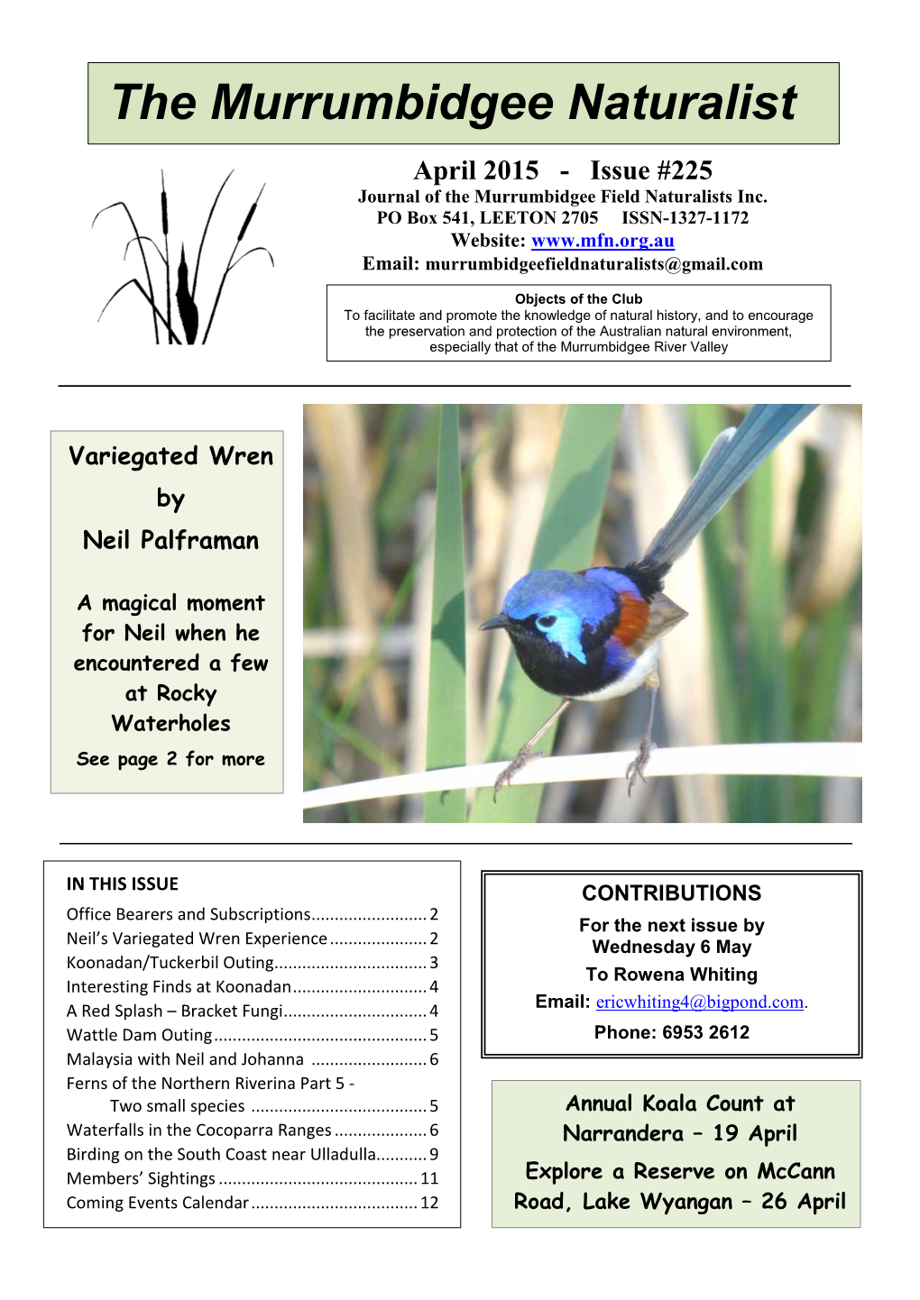 Issue #225 Journal of the Murrumbidgee Field Naturalists Inc